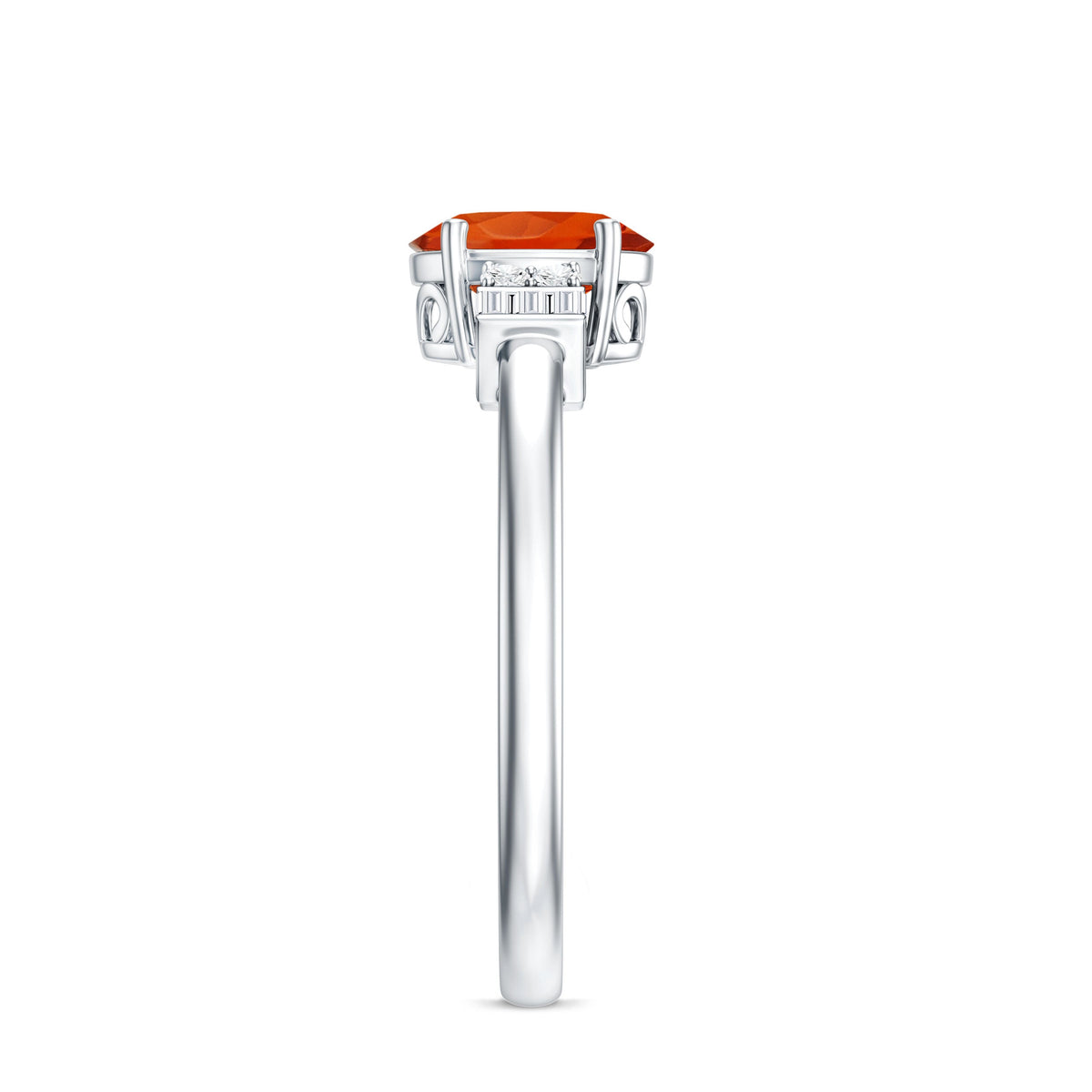 0.6 Carat Natural Oval Cut Fire Opal Classic Engagement Ring with Diamond