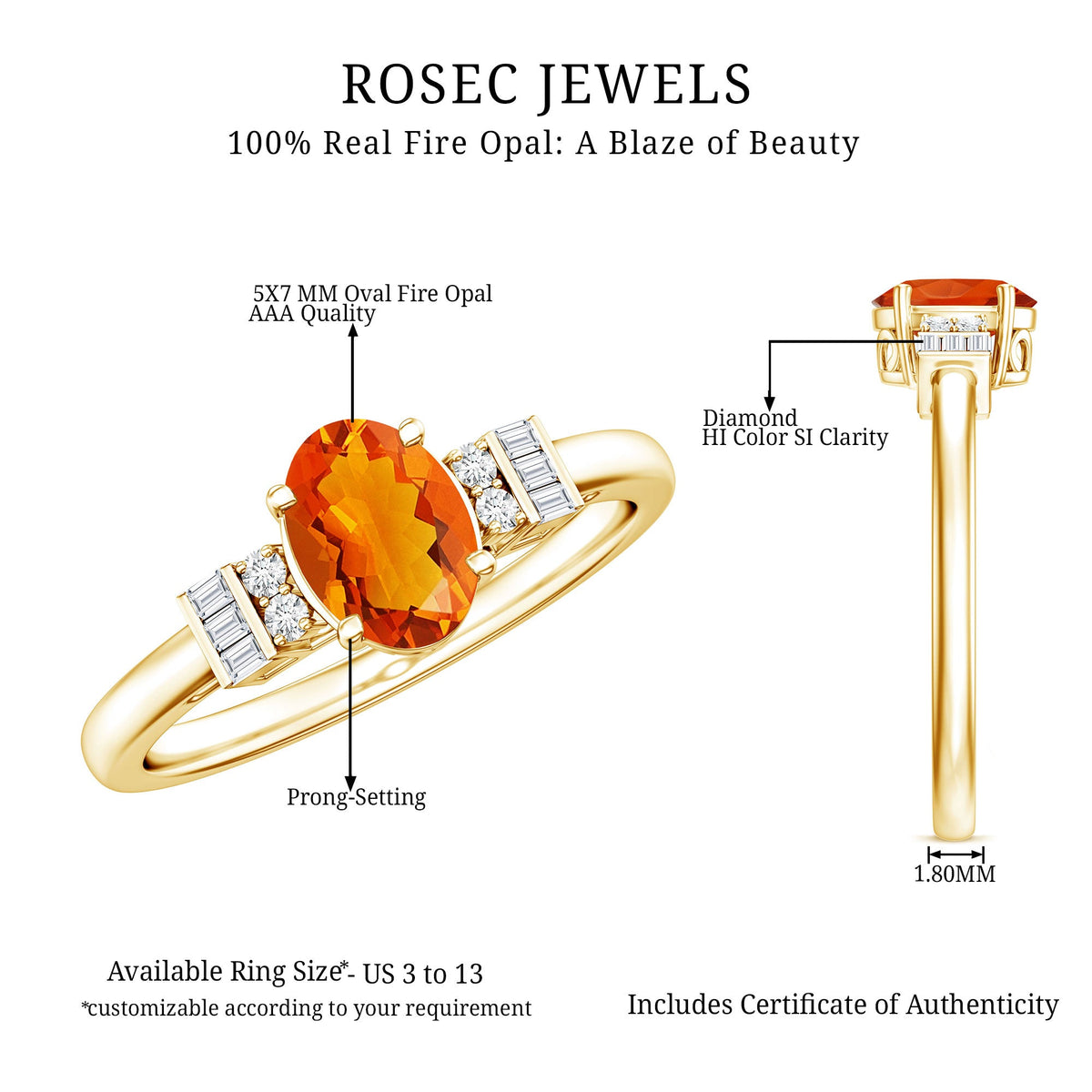 0.6 Carat Natural Oval Cut Fire Opal Classic Engagement Ring with Diamond