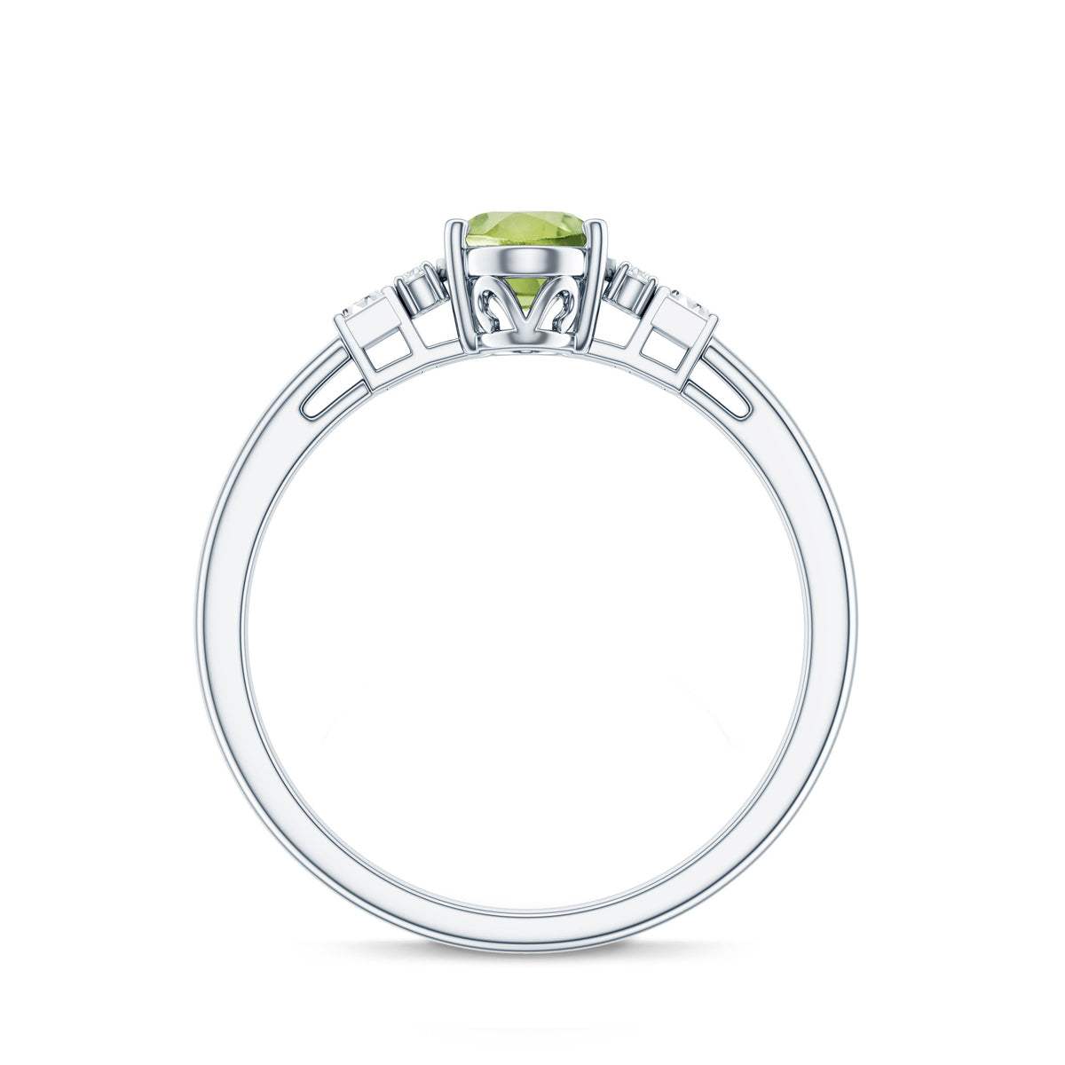 Genuine 1 Carat Peridot Oval Engagement Ring with Diamond