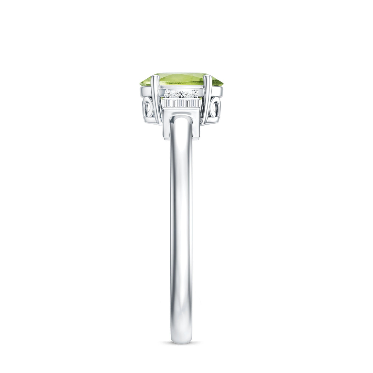 Genuine 1 Carat Peridot Oval Engagement Ring with Diamond