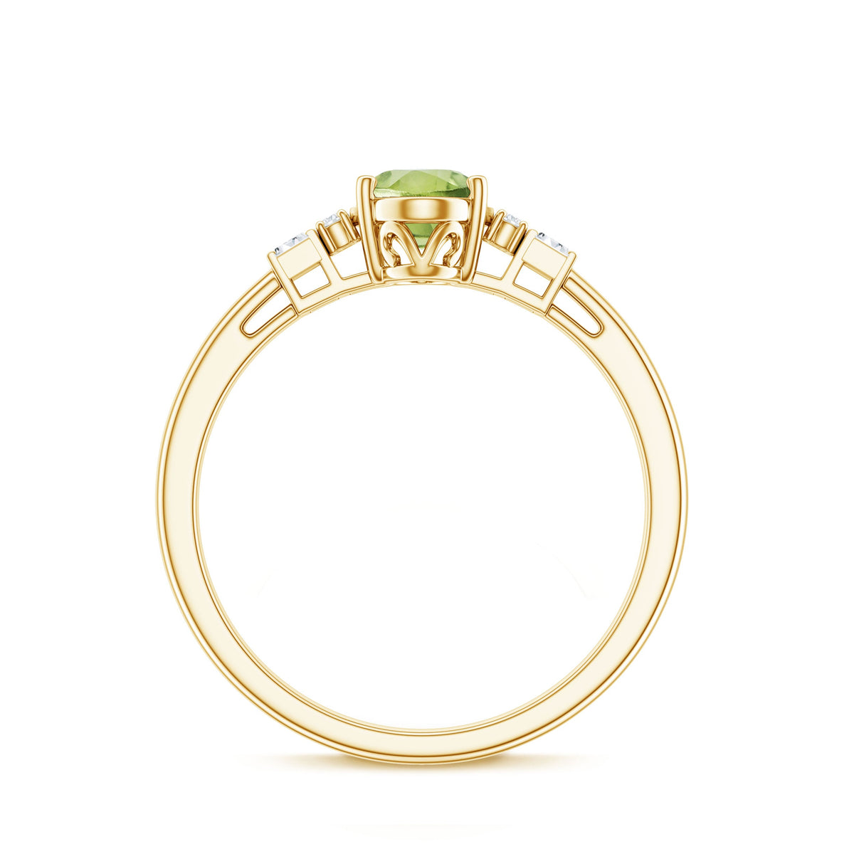 Genuine 1 Carat Peridot Oval Engagement Ring with Diamond