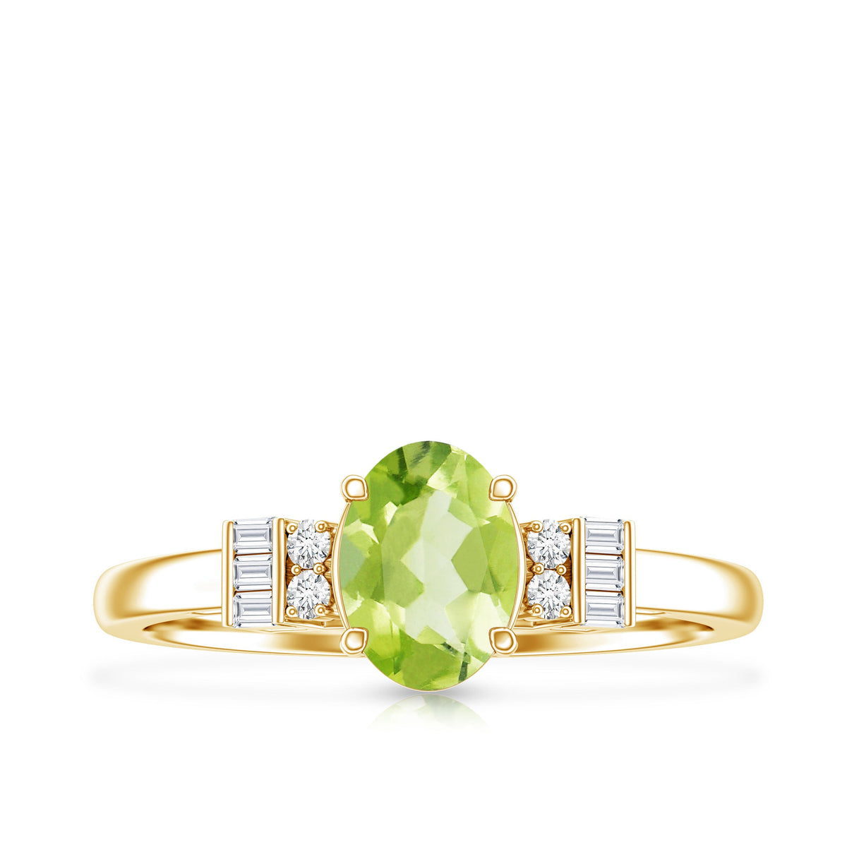 Genuine 1 Carat Peridot Oval Engagement Ring with Diamond
