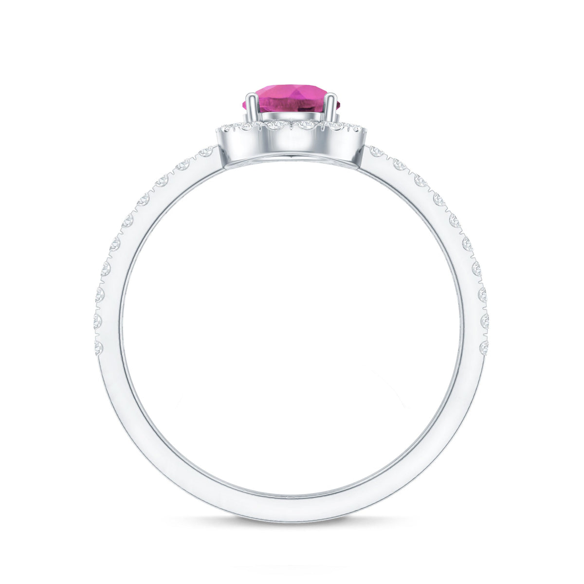 Natural Pink Tourmaline Teardrop Ring with Diamond Halo