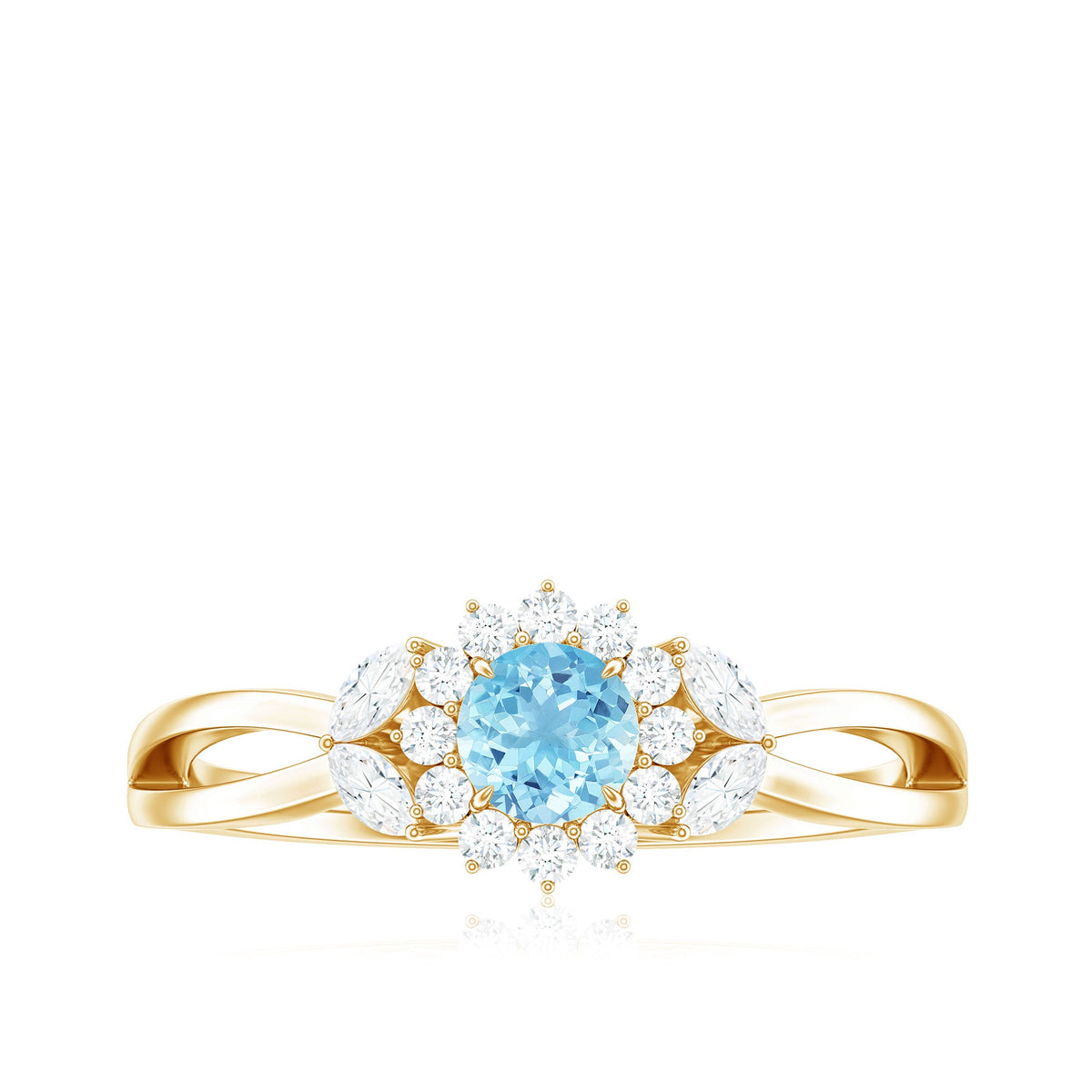 Natural Aquamarine Flower Promise Ring with Diamond