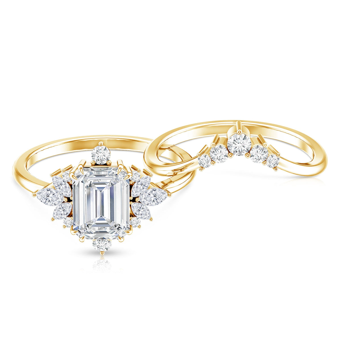 Designer Emerald Cut Moissanite Wedding Ring Set for Women