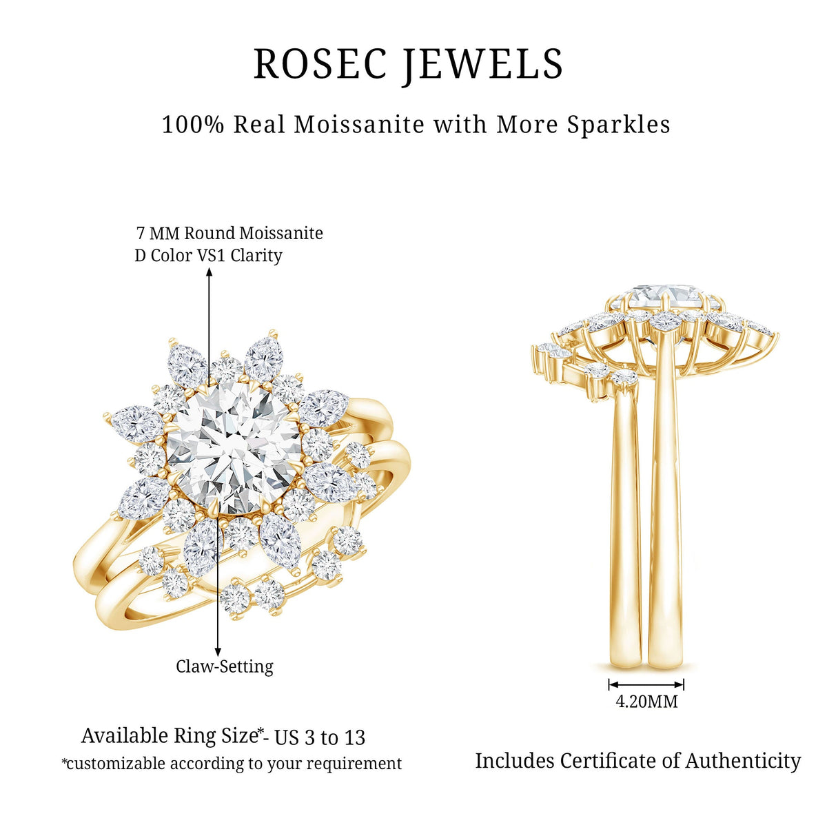 Flower Inspired Moissanite Halo Engagement Ring with Enhancer