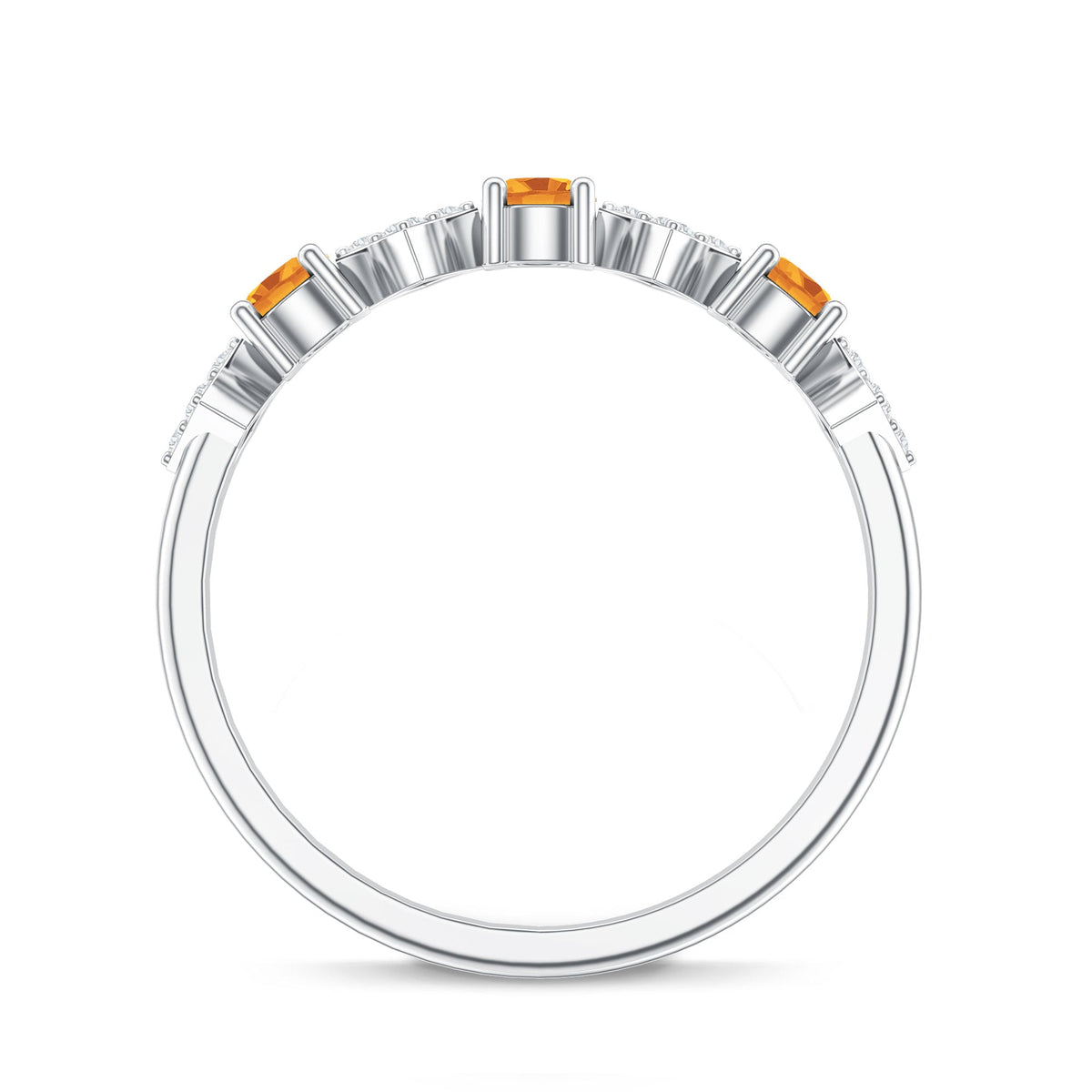 Natural Citrine and Diamond Half Eternity Band Ring