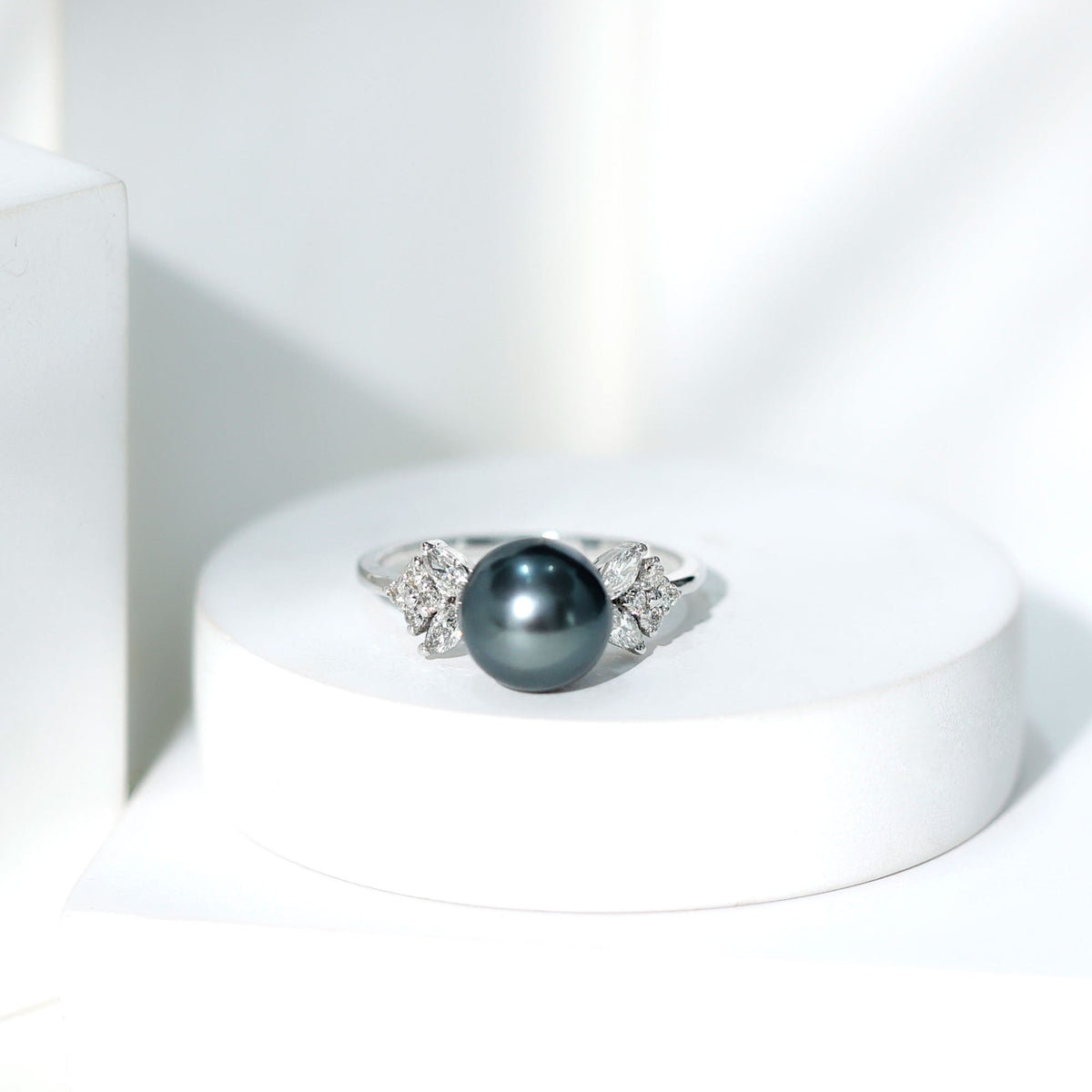 Nature Inspired Tahitian Pearl Engagement Ring with Diamond
