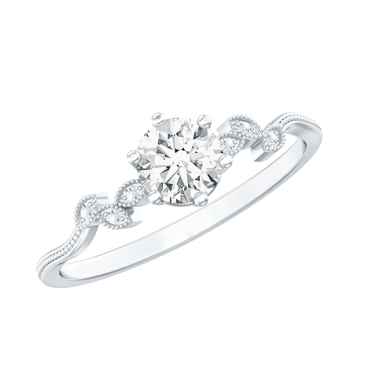 Certified Moissanite Flower Promise Ring with Beaded Detail