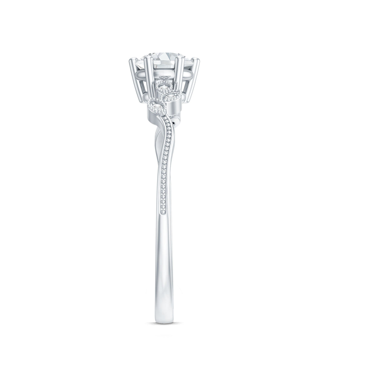 Certified Moissanite Flower Promise Ring with Beaded Detail