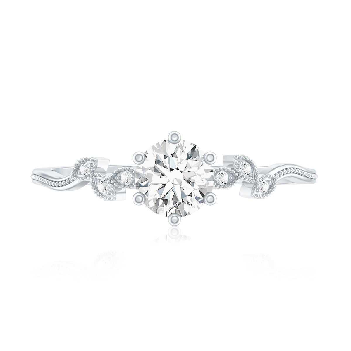 Certified Moissanite Flower Promise Ring with Beaded Detail