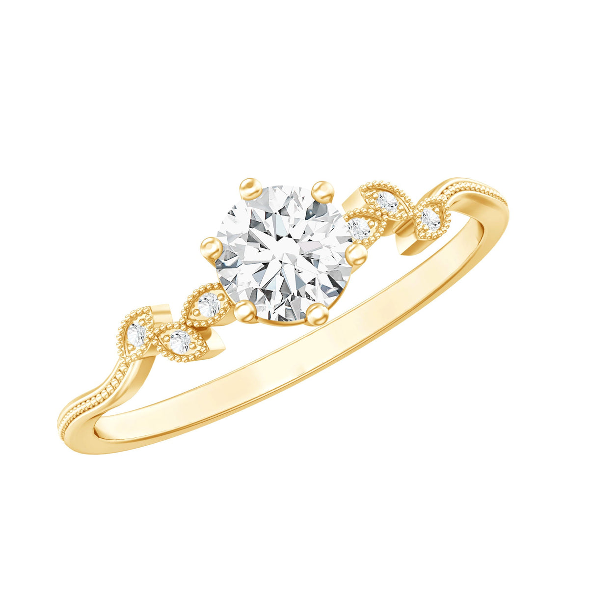 Certified Moissanite Flower Promise Ring with Beaded Detail