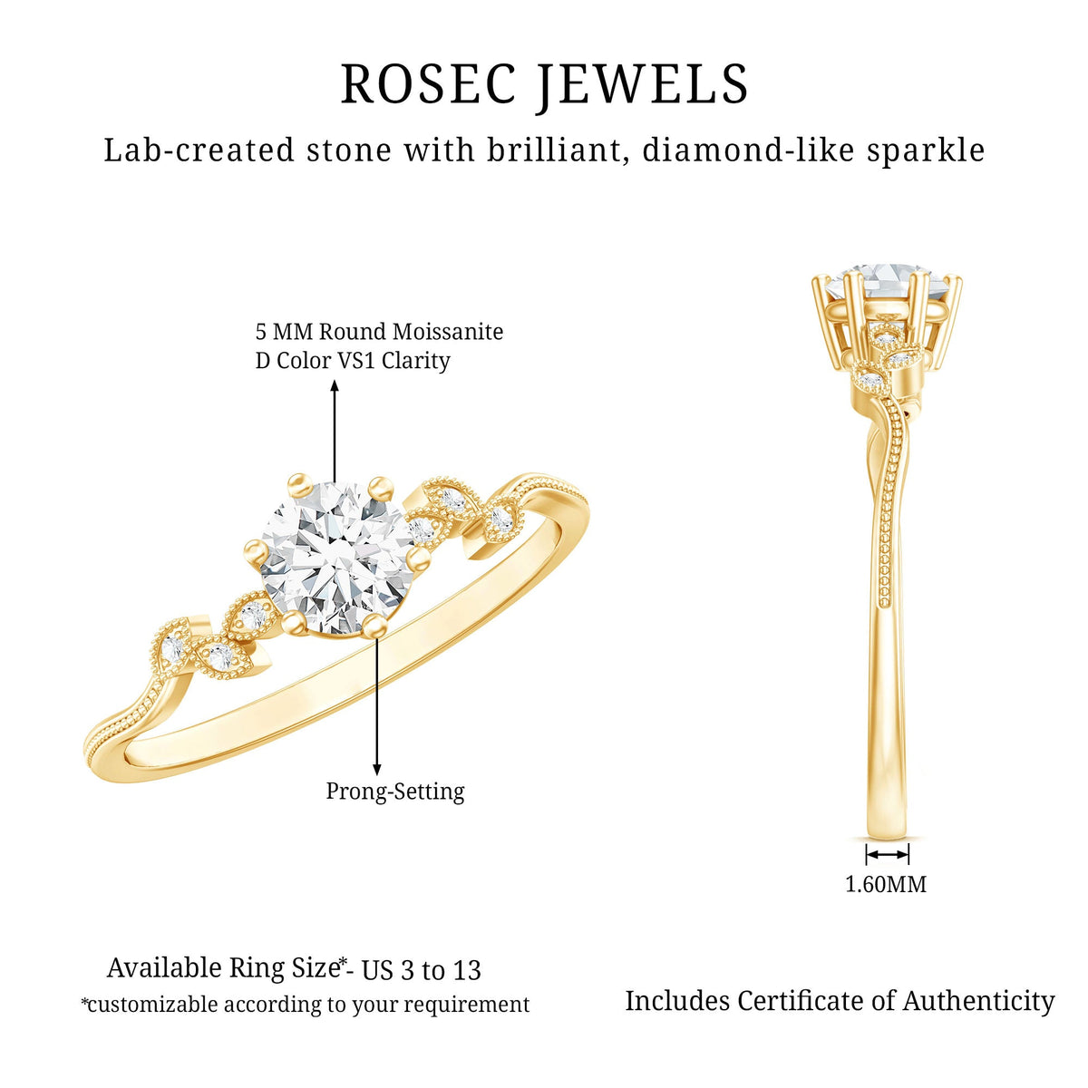 Certified Moissanite Flower Promise Ring with Beaded Detail
