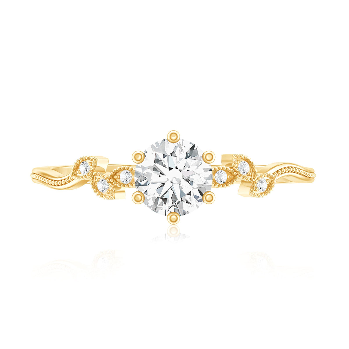 Certified Moissanite Flower Promise Ring with Beaded Detail