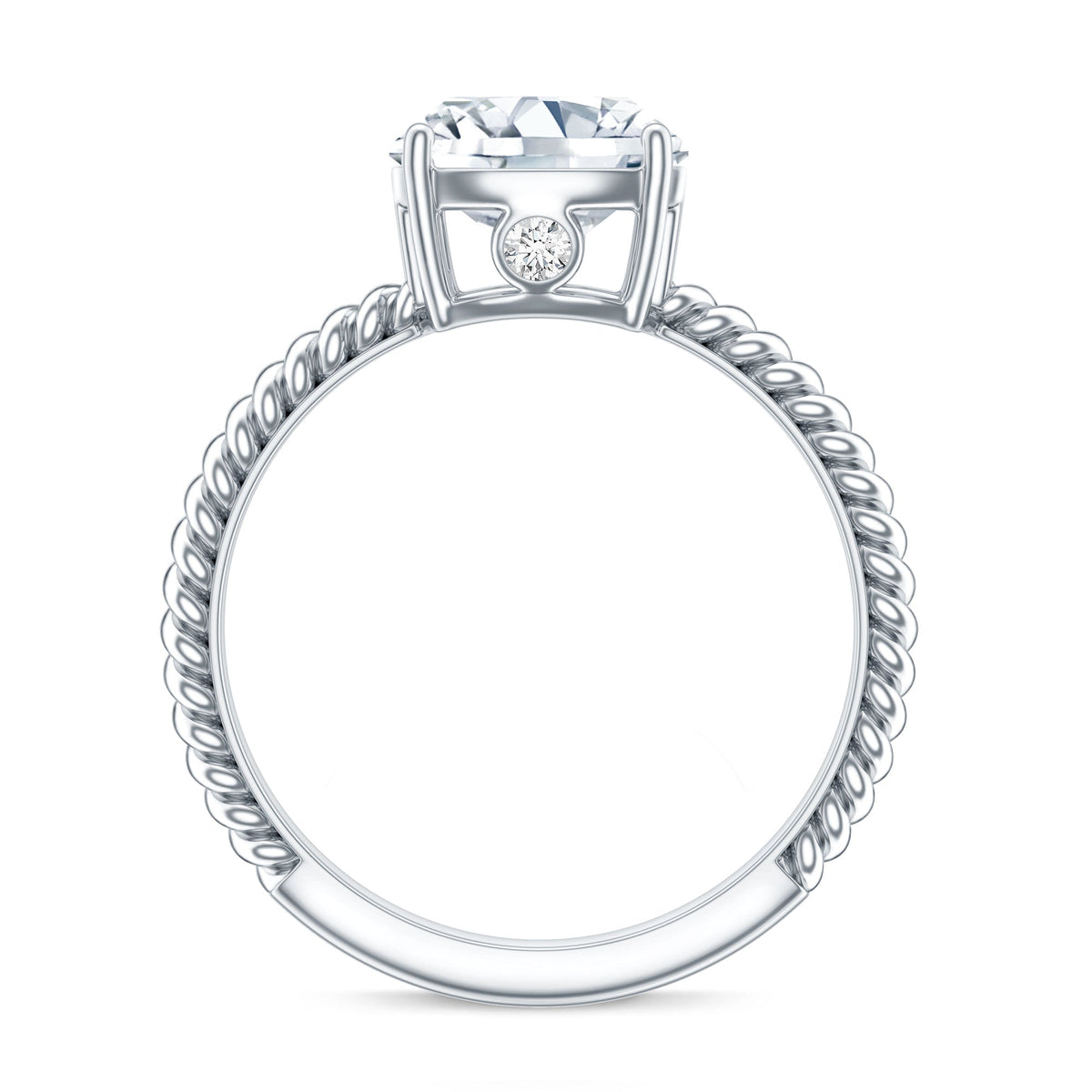 Cushion Cut Moissanite Solitaire Engagement Ring with Twisted Rope
