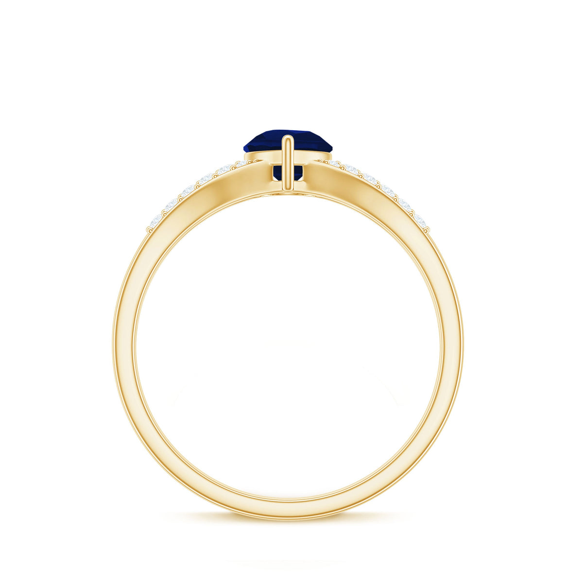 Pear Cut Solitaire Blue Sapphire Split Shank Ring with Diamond