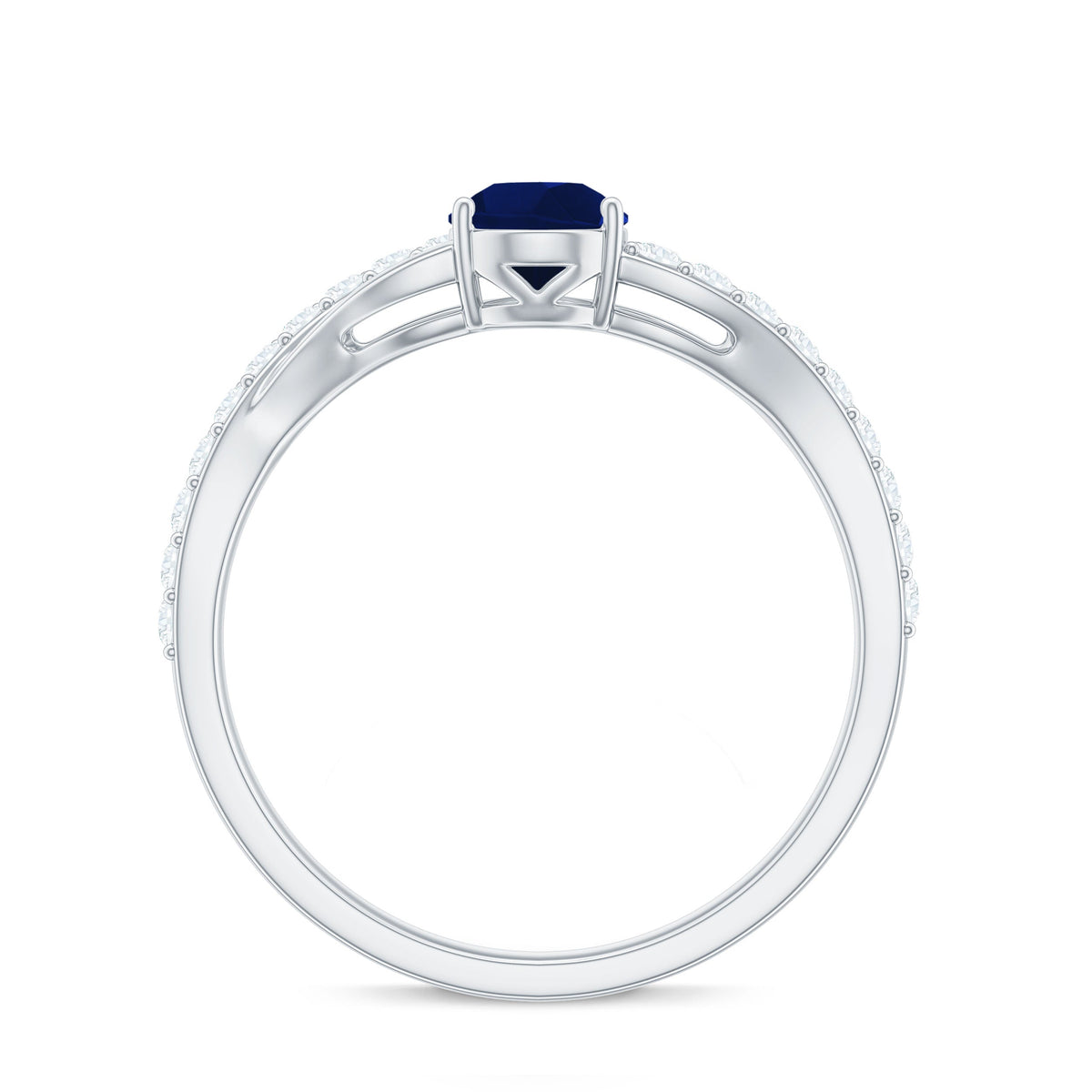 Genuine 0.5 Carat Pear Shaped Blue Sapphire Split Shank Engagement Ring with Certificate
