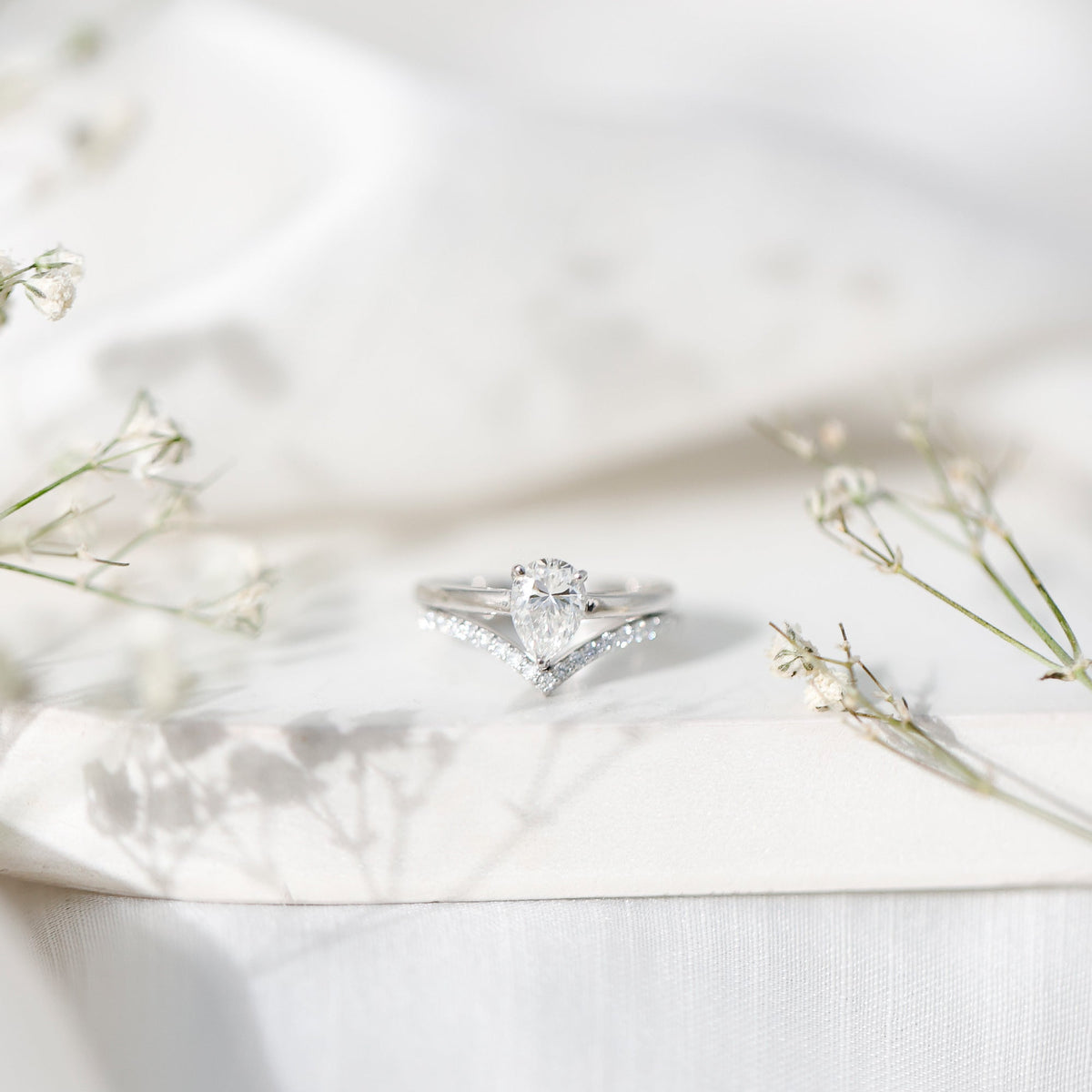 Pear Cut Solitaire Moissanite Engagement Ring with Enhancer