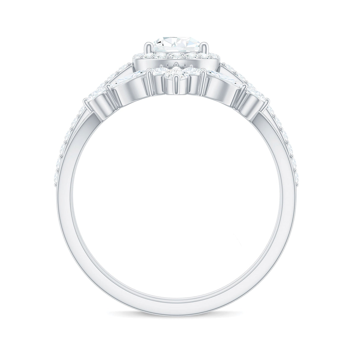 Pear Cut Moissanite Halo Bridal Ring Set with Certificate