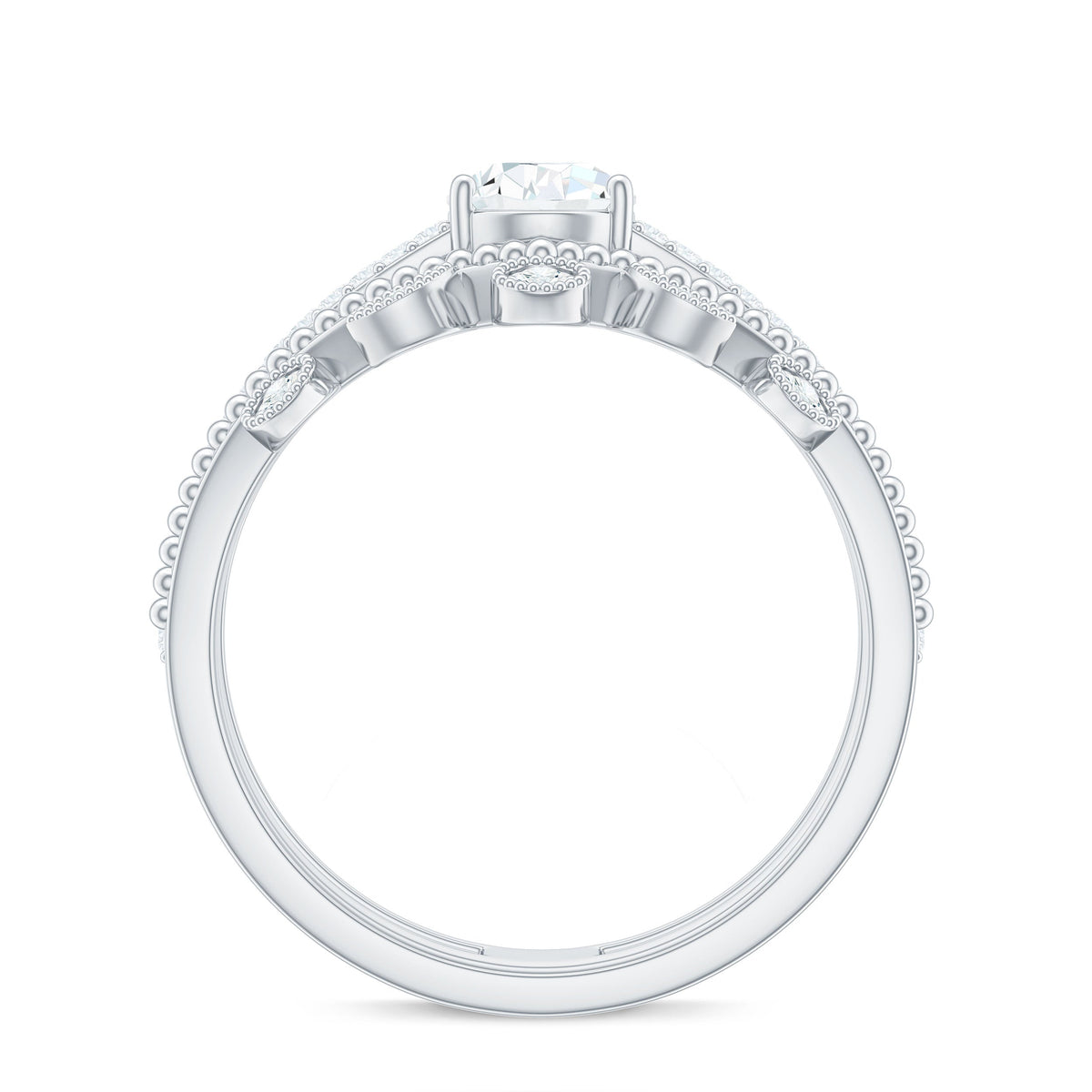 Pear Moissanite Double Band Engagement Ring with Enhancer