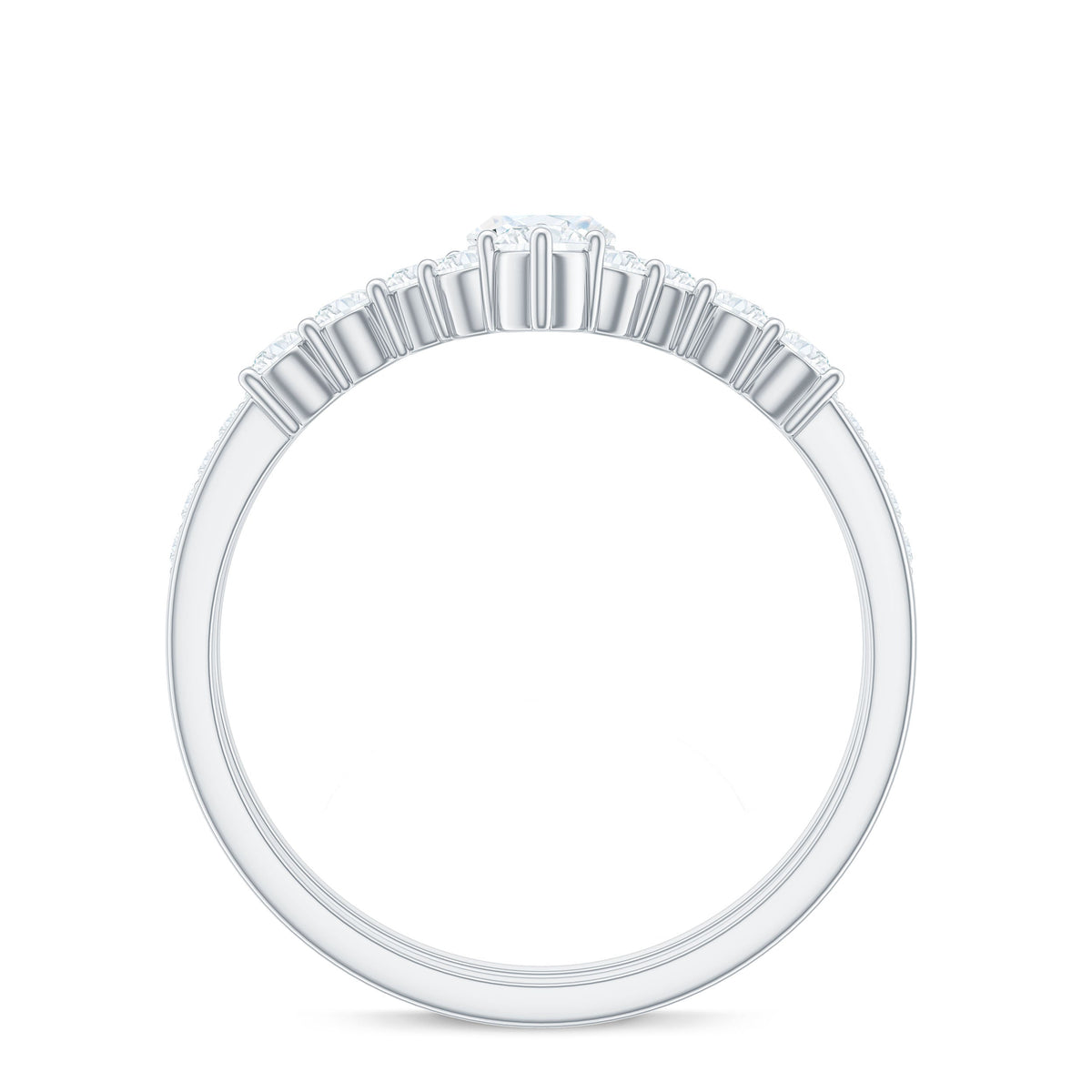 Marquise Cut Moissanite Engagement Ring with V-Shaped Wedding Band