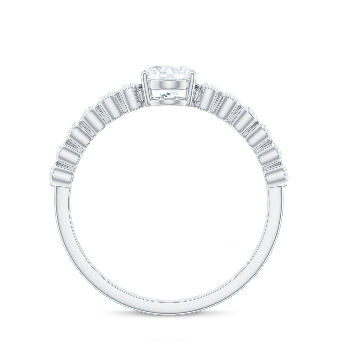 Oval Cut Moissanite Engagement Ring with Side Stones