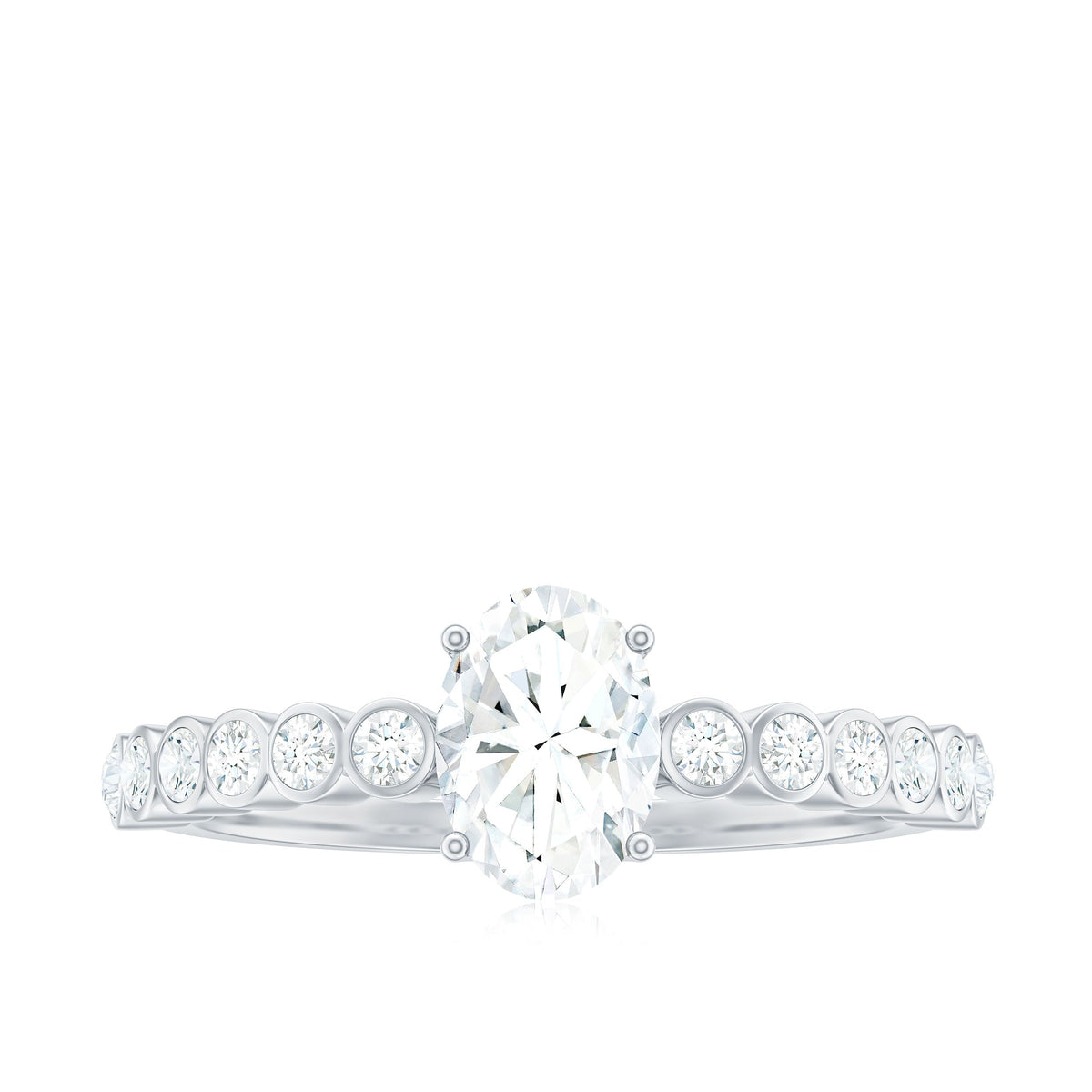 Oval Cut Moissanite Engagement Ring with Side Stones