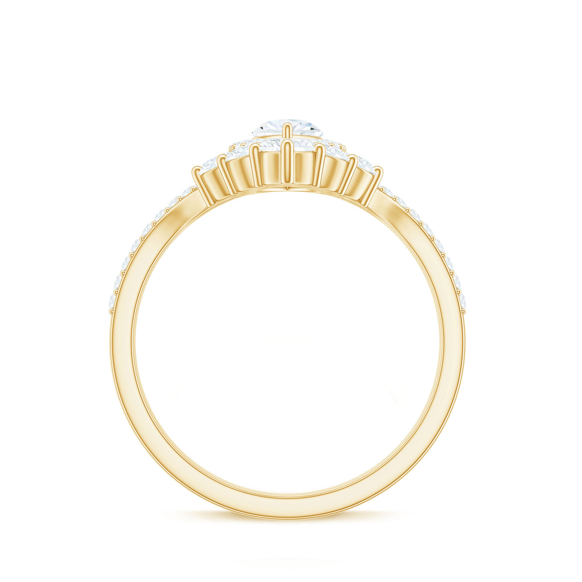 Marquise Cut Moissanite Halo Engagement Ring with Chevron Wedding Band