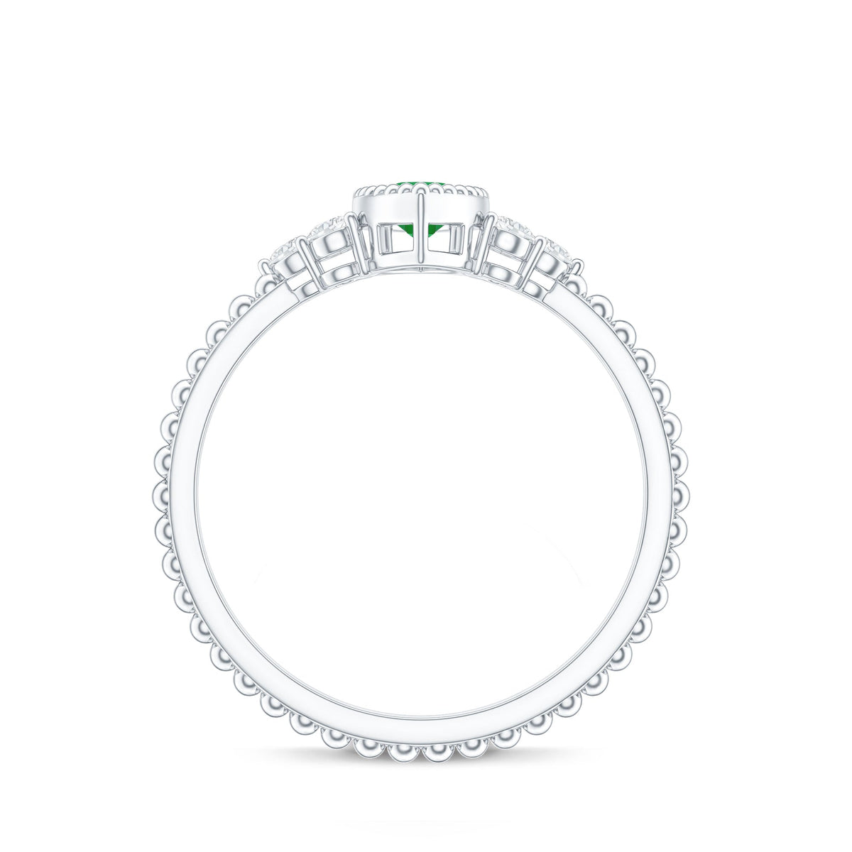 Vintage Inspired Emerald Promise Engagement Ring with Trio Diamond