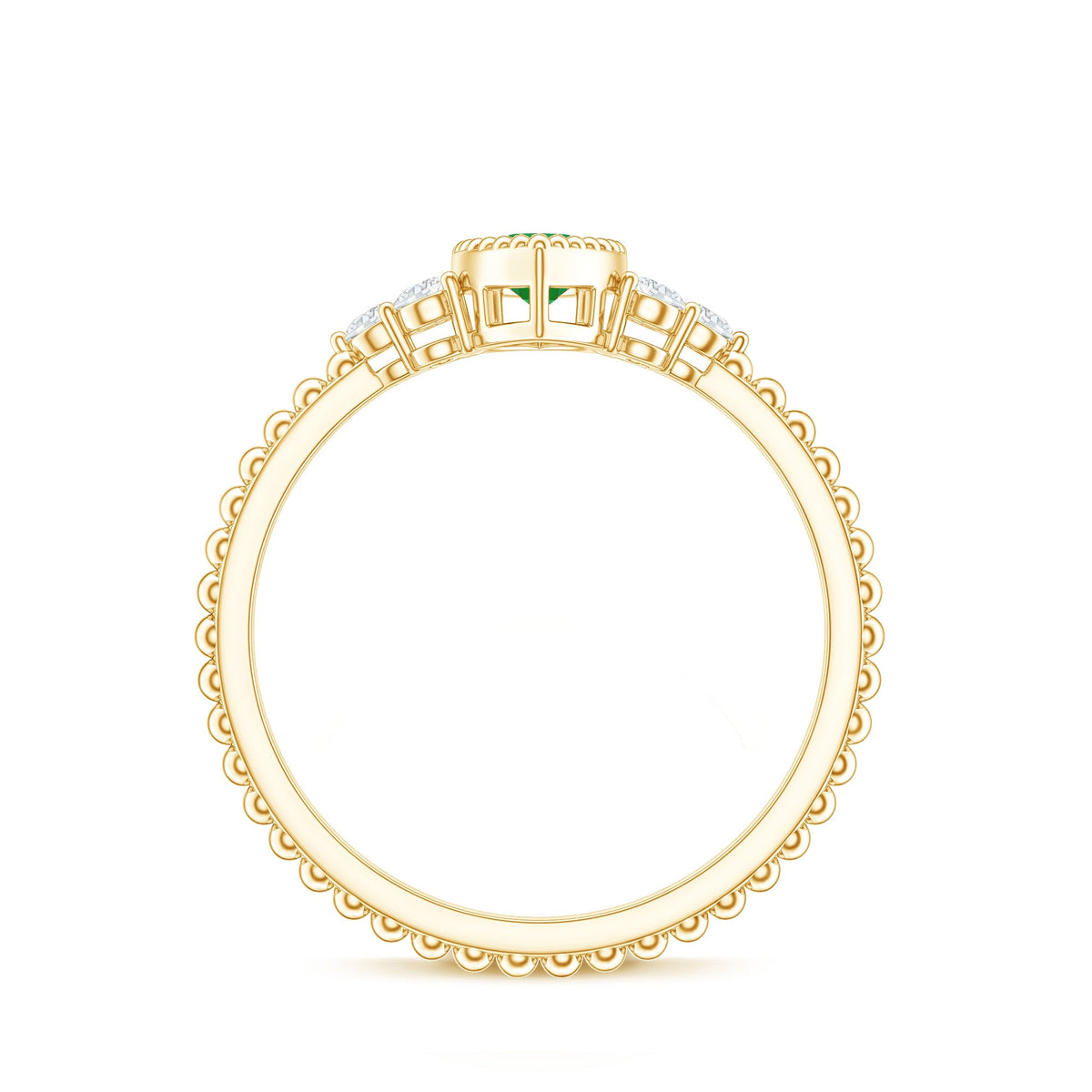 Vintage Inspired Emerald Promise Engagement Ring with Trio Diamond