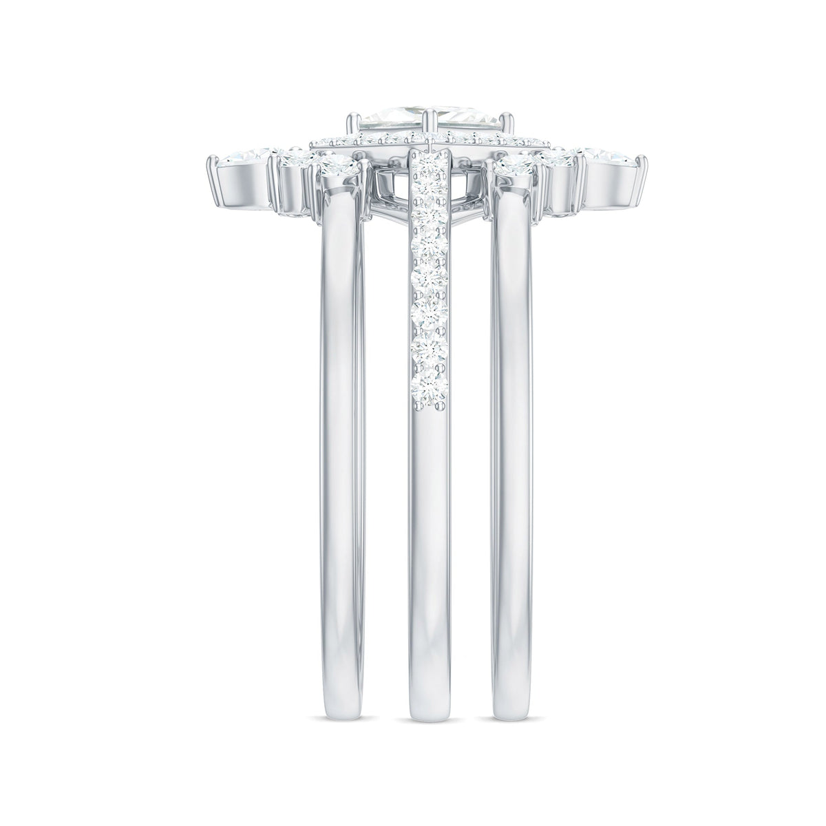 Princess Cut Moissanite Trio Bridal Ring Set with Certificate