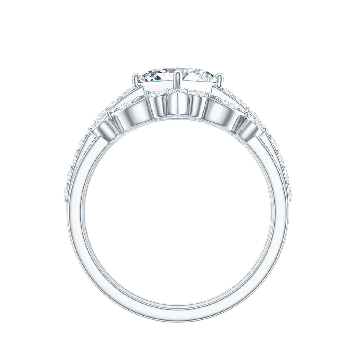 Classic Trio Bridal Ring Set with Princess and Round Cut Moissanites