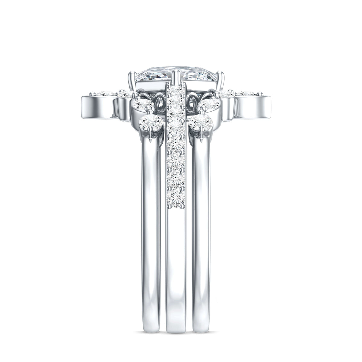 Classic Trio Bridal Ring Set with Princess and Round Cut Moissanites