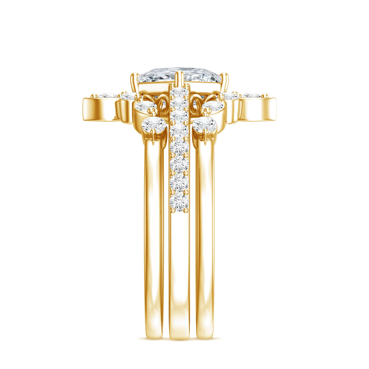 Classic Trio Bridal Ring Set with Princess and Round Cut Moissanites