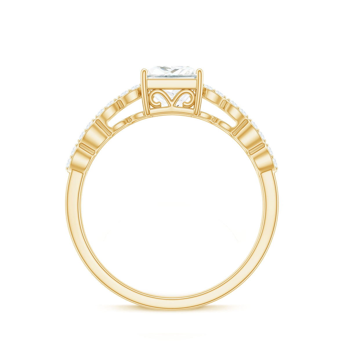 Certified Moissanite Princess Cut Engagement Ring in Double Band