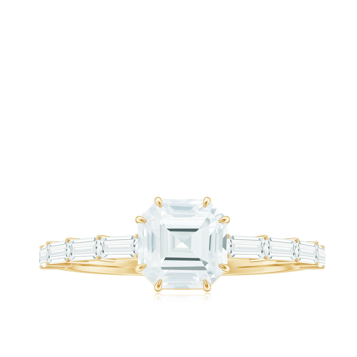 Asscher Cut Moissanite Engagement Ring with Baguette Side Stones