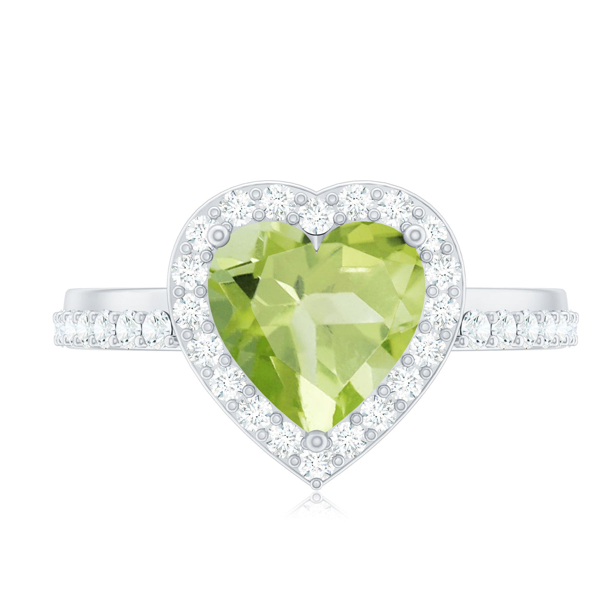 Natural 2 Carat Peridot Heart Engagement Ring with Diamond Halo