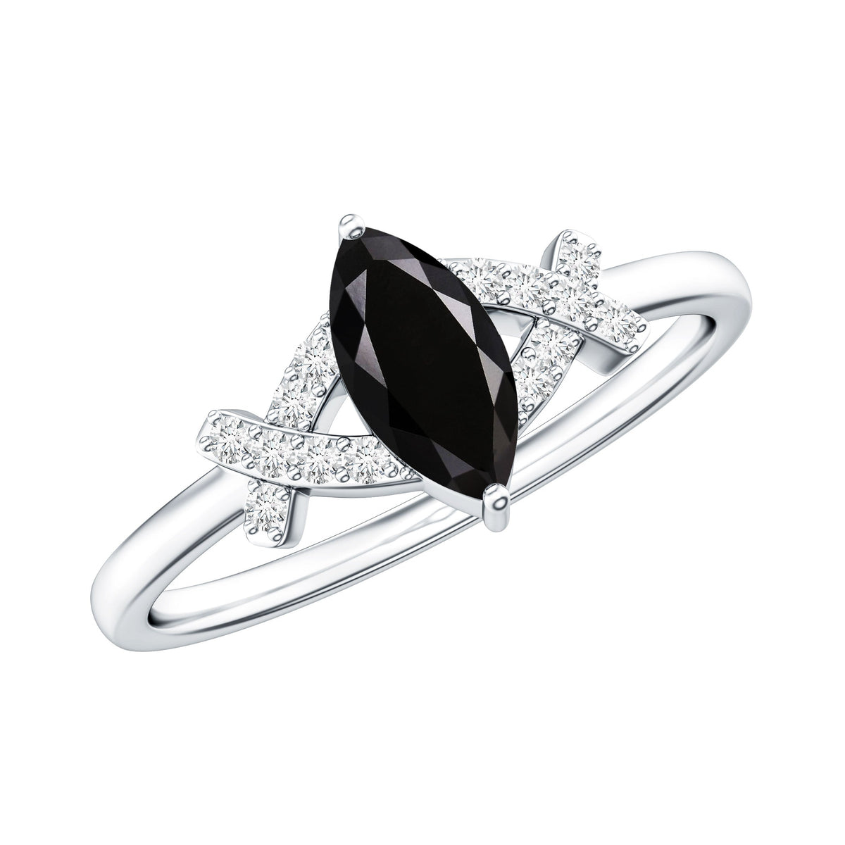 Natural Black Spinel Marquise Engagement Ring with Diamond