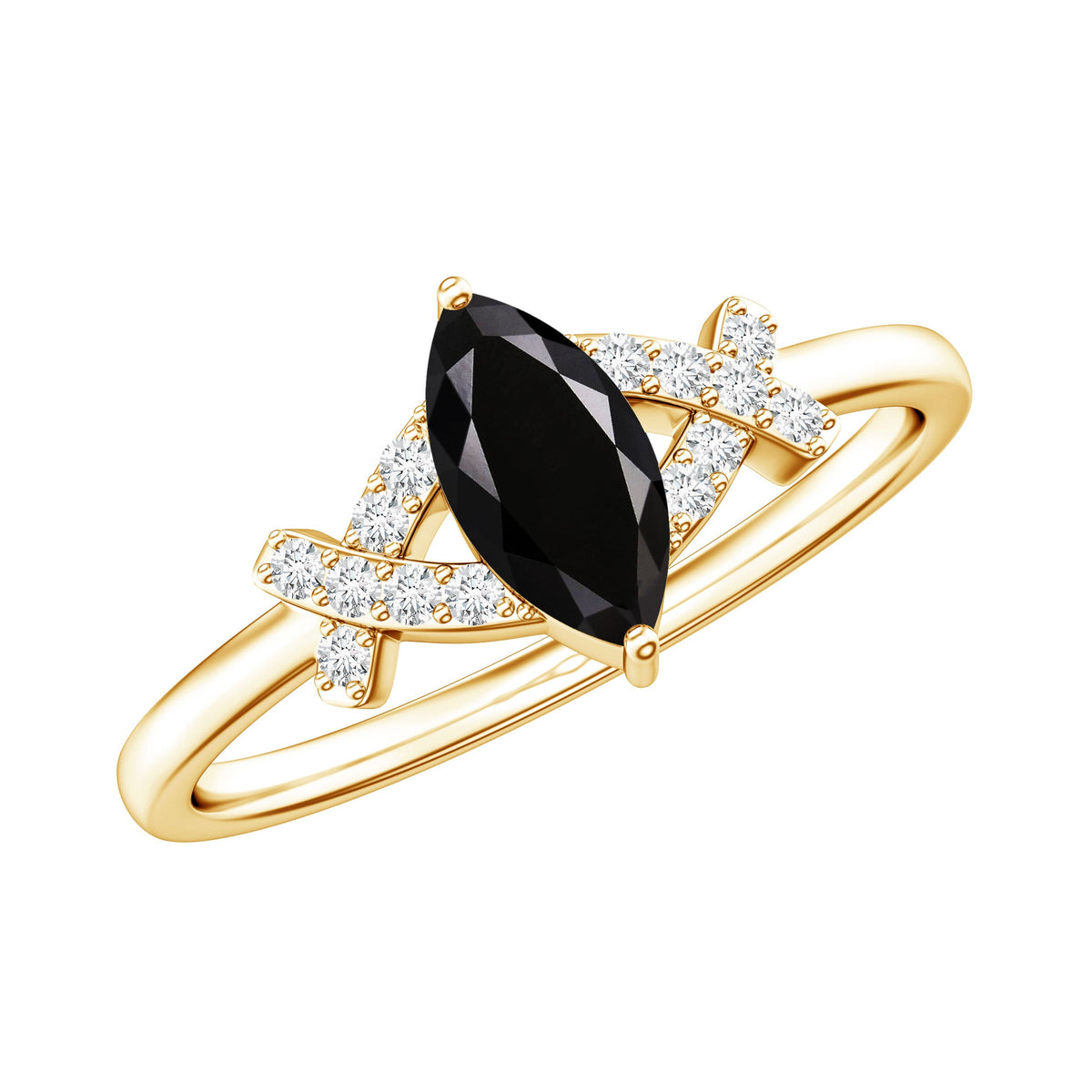 Natural Black Spinel Marquise Engagement Ring with Diamond