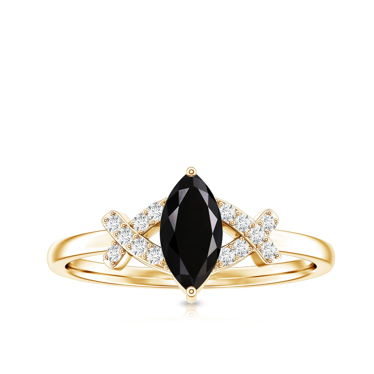 Natural Black Spinel Marquise Engagement Ring with Diamond
