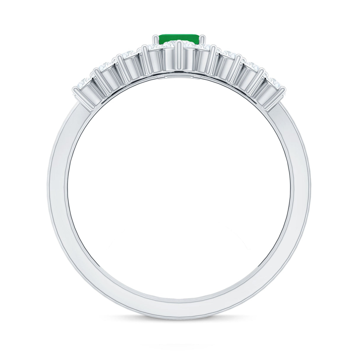 Natural Emerald Diamond Emerald Cut Engagement Ring with Curved Wedding Band