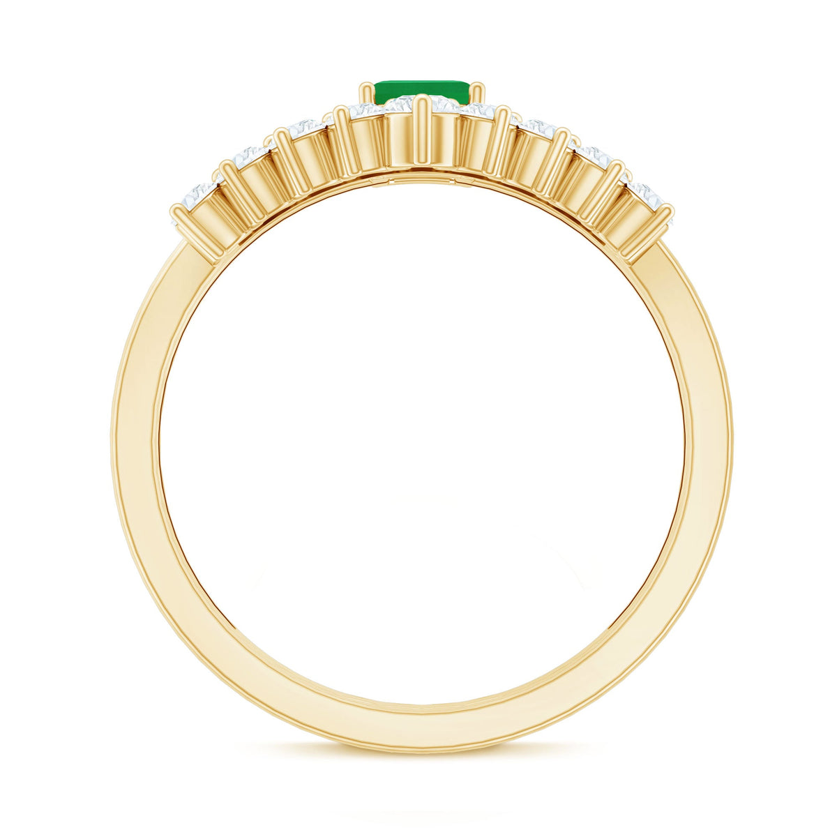 Natural Emerald Diamond Emerald Cut Engagement Ring with Curved Wedding Band