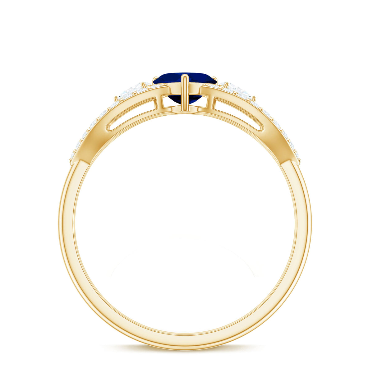 Real 0.6 Carat Blue Sapphire and Diamond Heart Promise Ring with Split Shank