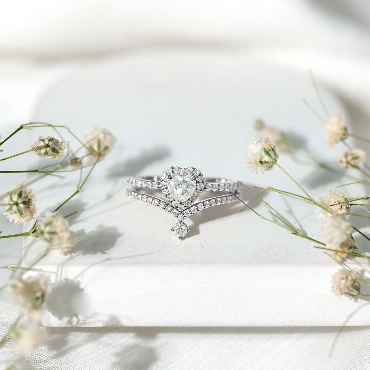 Certified Moissanite Heart Wedding Ring Set for Women