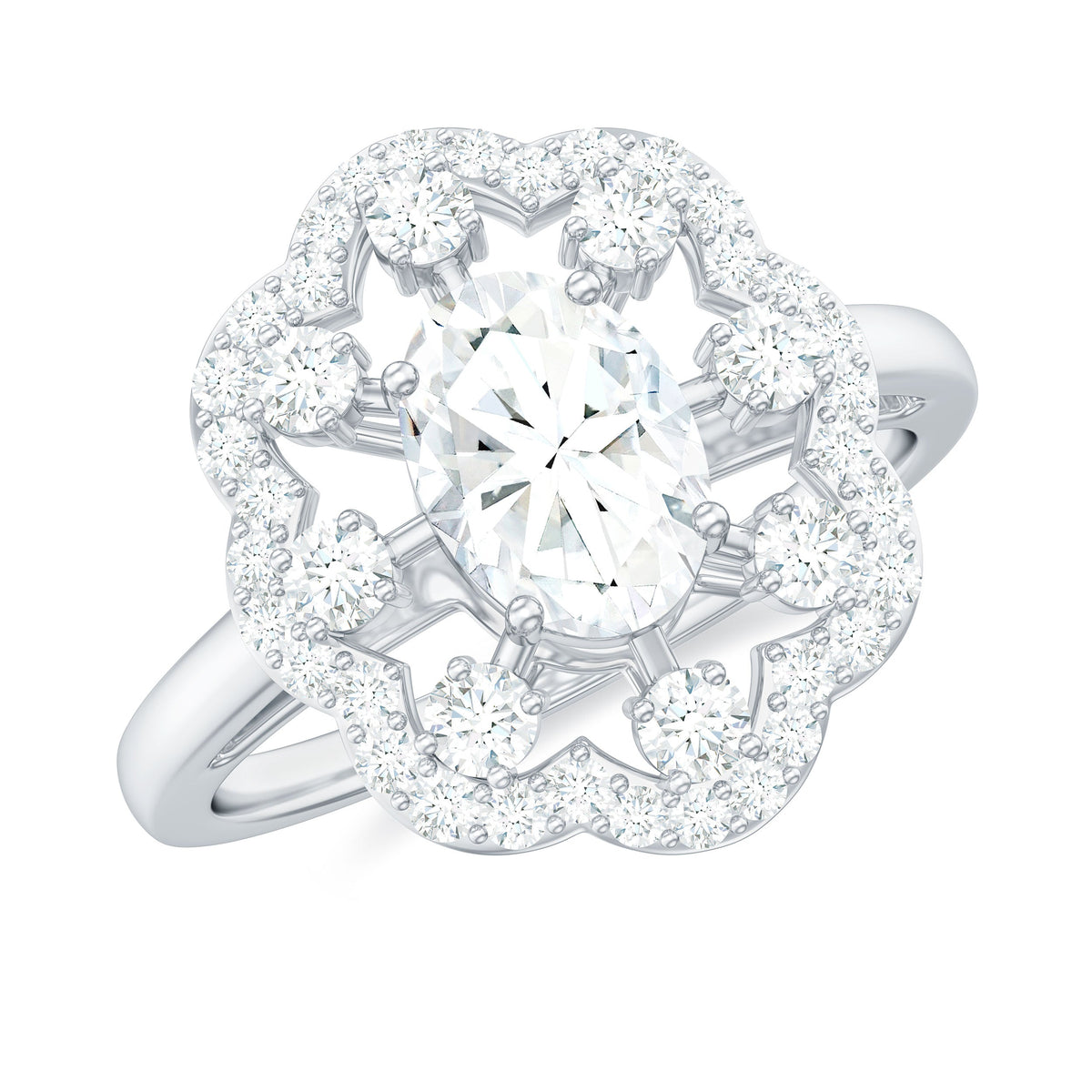 Oval Shaped Moissanite Flower Engagement Ring