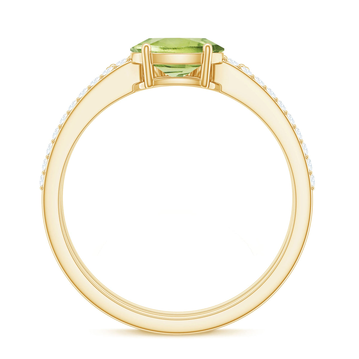 Natural 1 Carat Peridot Oval Wedding Engagement Ring Set with Diamond