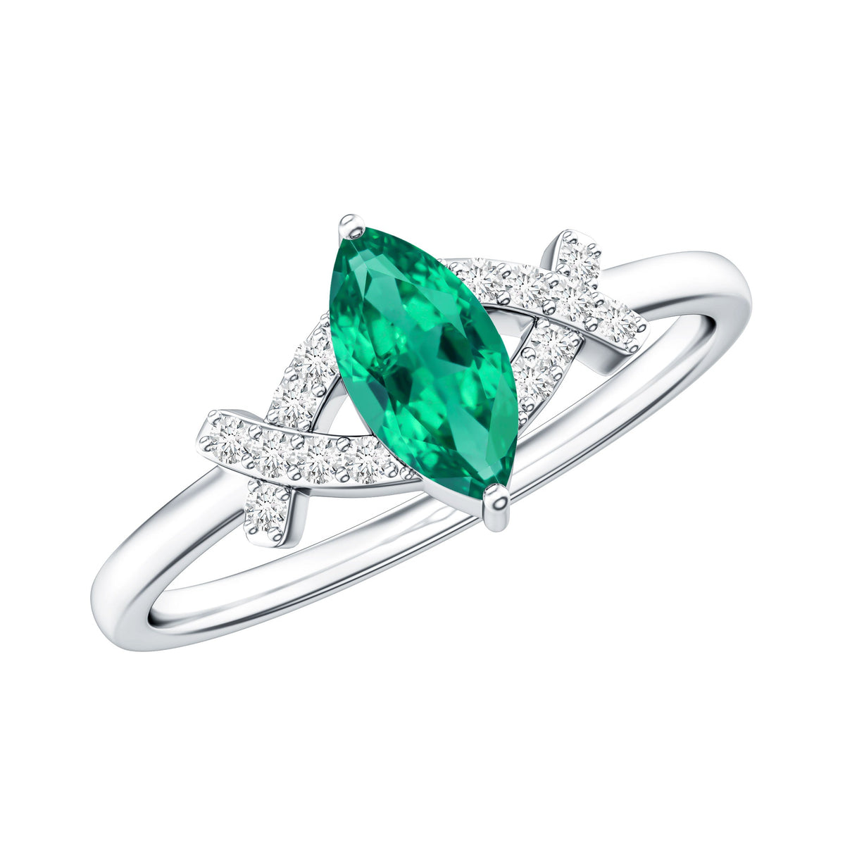 Designer Lab Grown Emerald Marquise Engagement Ring with Diamond