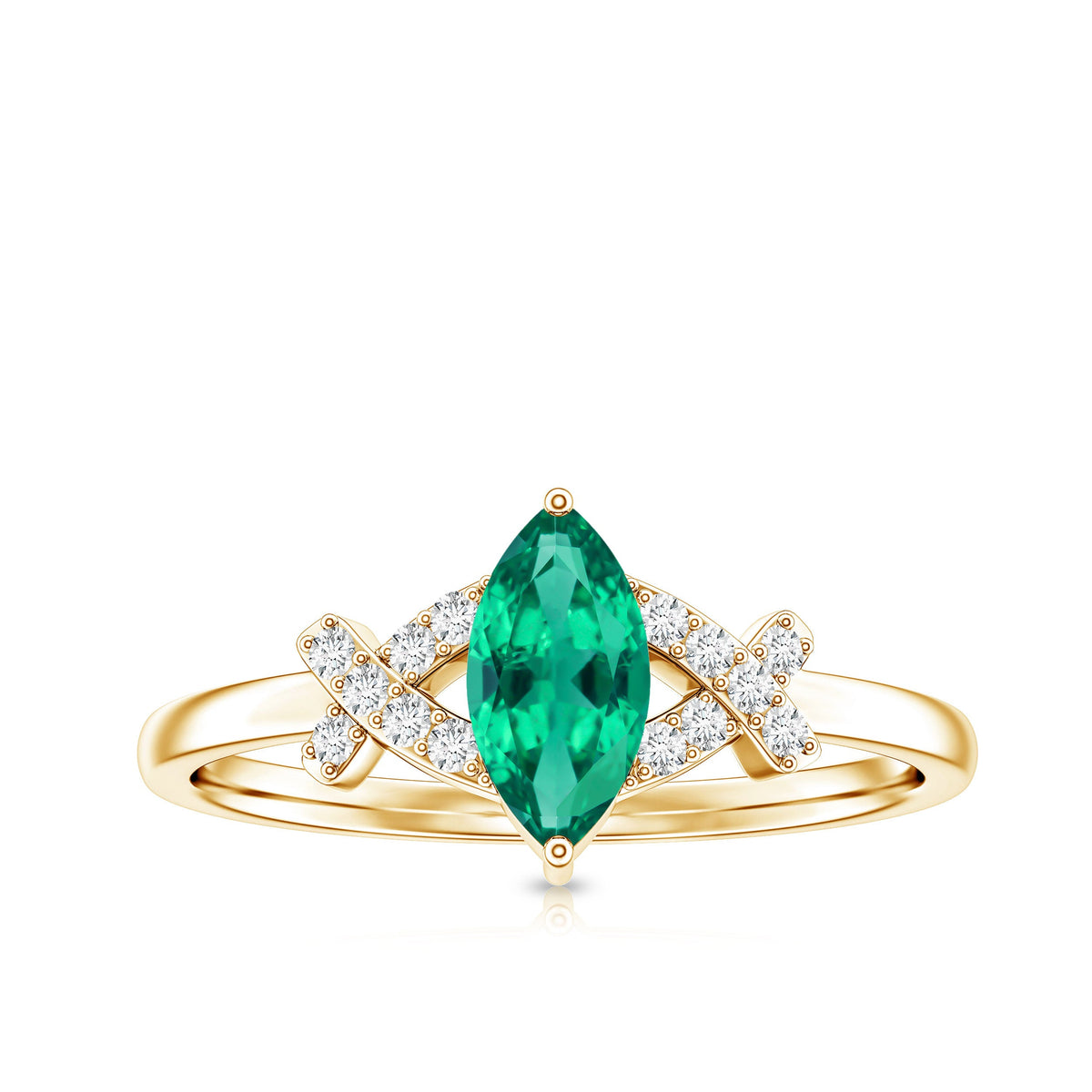 Designer Lab Grown Emerald Marquise Engagement Ring with Diamond