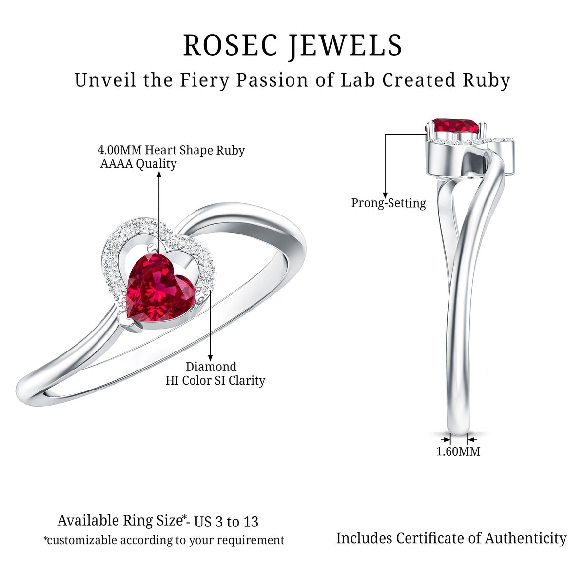 Heart Shape Lab Grown Ruby and Diamond Twisted Promise Ring