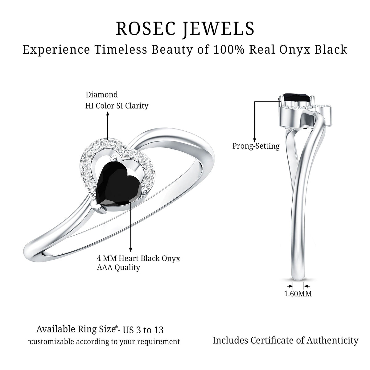 Genuine Black Onyx and Diamond Heart Promise Ring